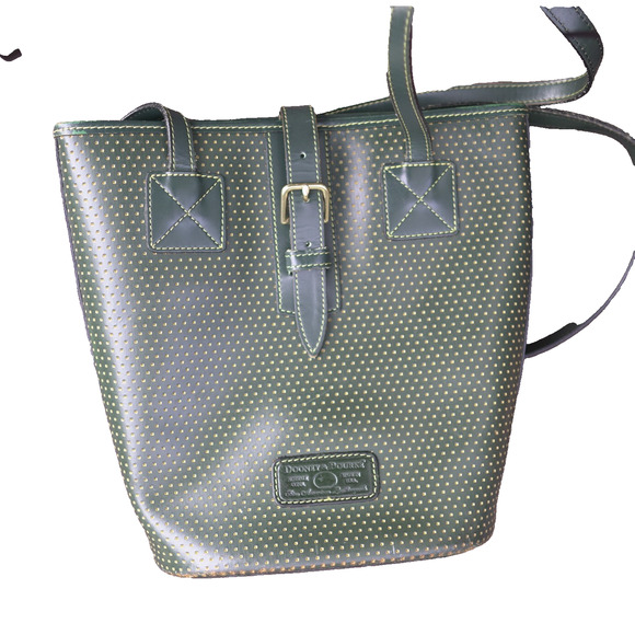 VTG Dooney & Bourke Bucket Bag Emerald Green Yellow Leather A0053983 USA Made - Picture 3 of 11